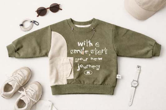 Kids Olive Green Casual Sweatshirt Top
