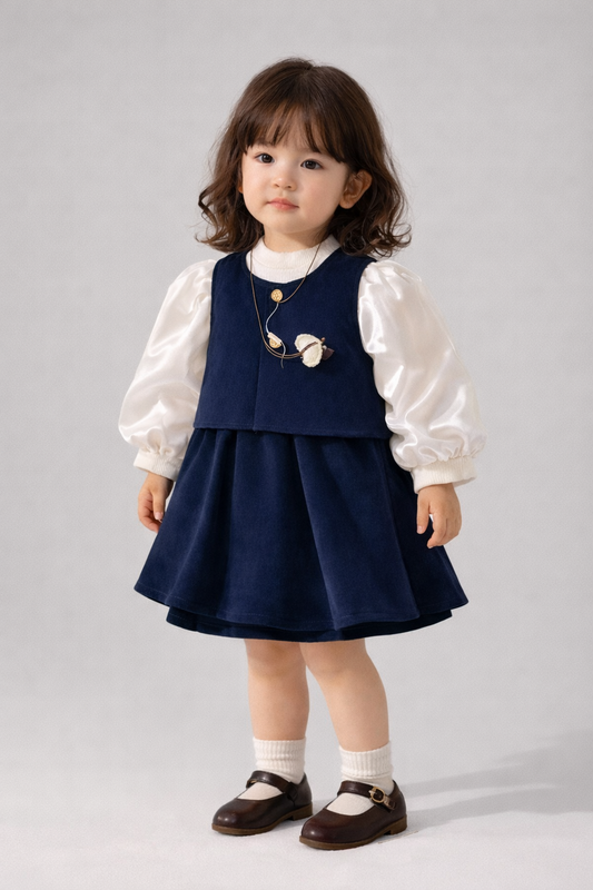 Girls Burgundy Pinafore Dress Set with Full Sleeve Inner