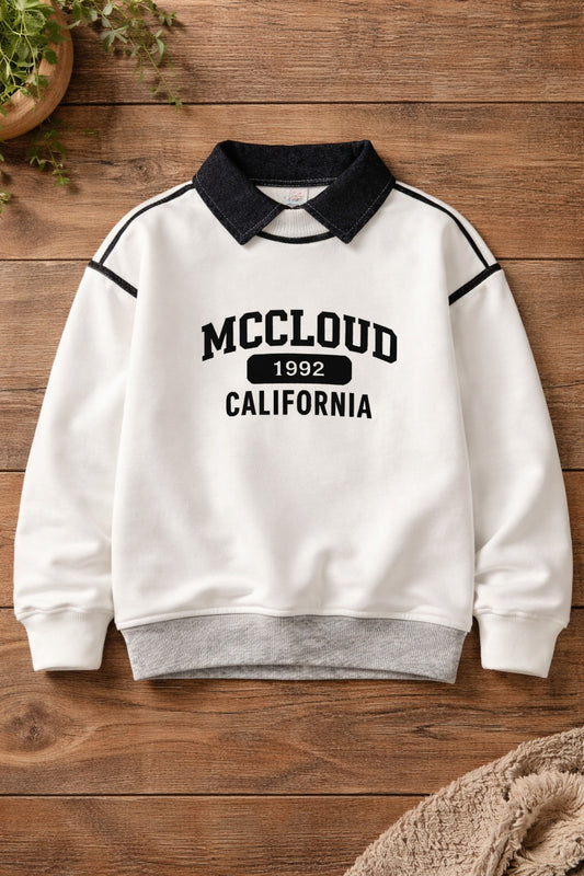 Kids White Collar Sweatshirt