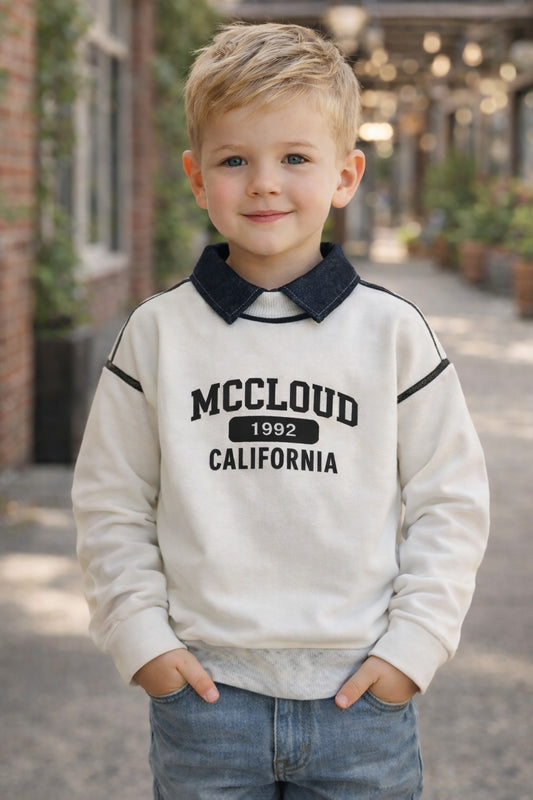 Kids White Collar Sweatshirt