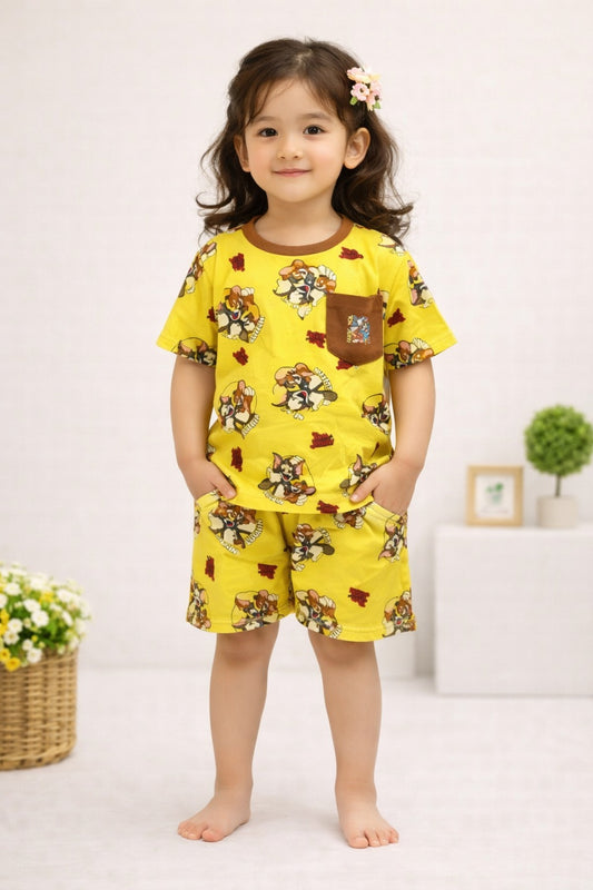 Kids Yellow Cartoon Nightwear Set