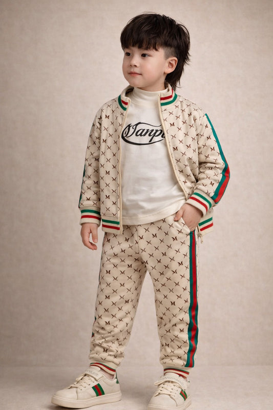 Kids Printed Jacket, T-Shirt & Jogger Pants Outfit Set
