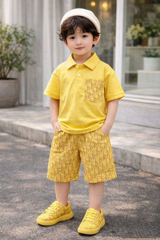 Kids Summer Polo T-Shirt & Printed Shorts Set – Navy Blue