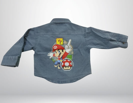 Kids Denim Shirt with Super Mario Print