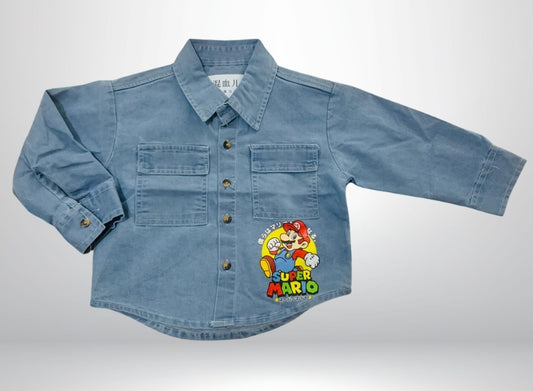 Kids Denim Shirt with Super Mario Print