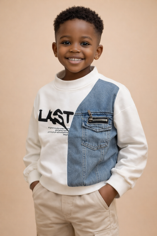 Kids Half Denim Patch Sweatshirt