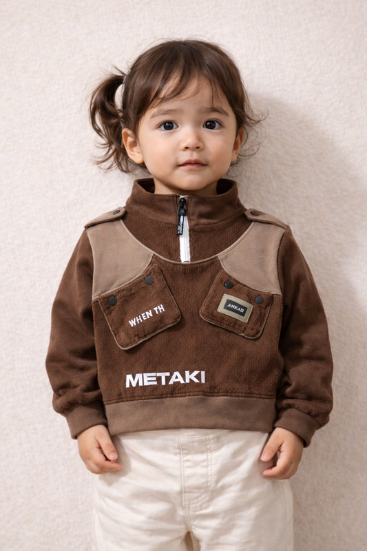 METAKI Kids Brown Utility Sweatshirt