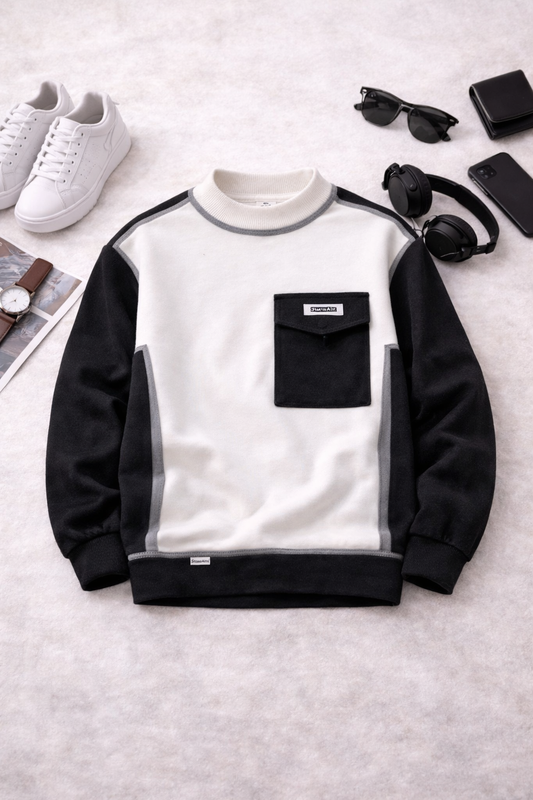 Kids Black & White Sweatshirt with Pocket
