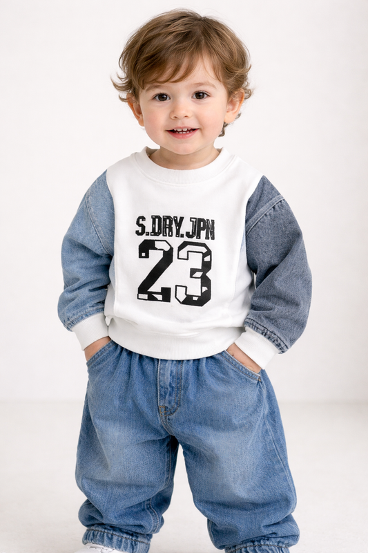 Kids Denim Sleeve Sweatshirt Set