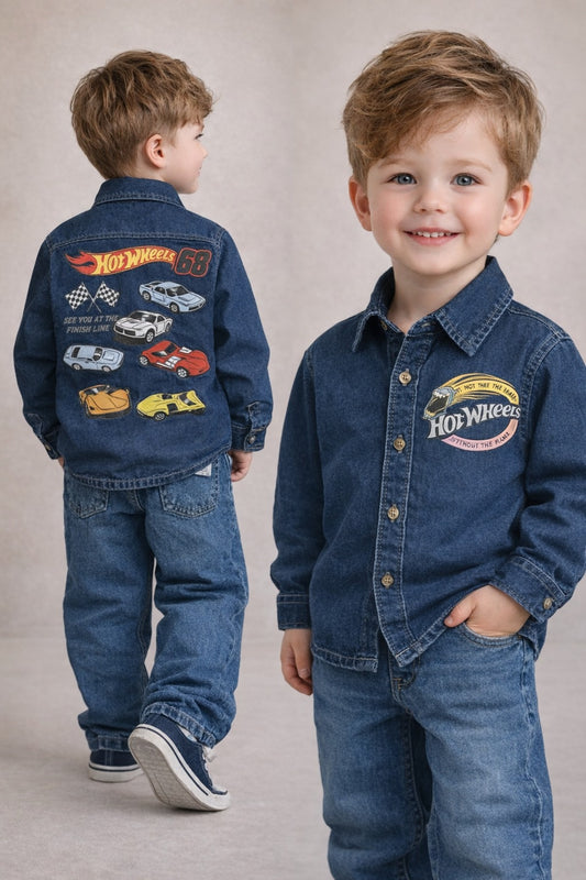 Kids Hot Wheels Printed Denim Shirt