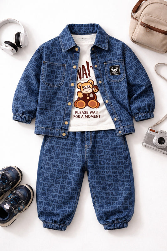 Kids Printed Denim Jacket & Jogger Set