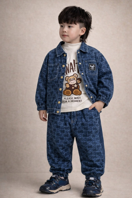 Kids Printed Denim Jacket & Jogger Set