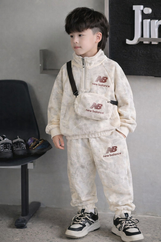 Kids Cream Printed Sweatshirt & Jogger Set