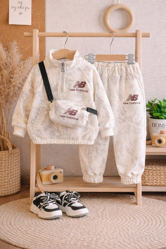 Kids Cream Printed Sweatshirt & Jogger Set