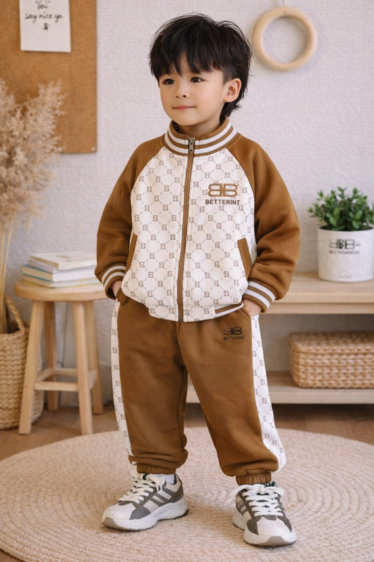 Kids Olive Green Zip-Up Jacket & Jogger Outfit Set