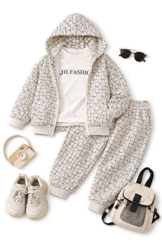 Kids Beige Dior Printed Hoodie Co-Ord Set