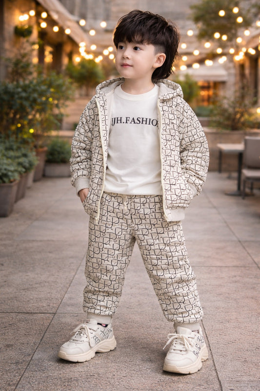 Kids Beige Dior Printed Hoodie Co-Ord Set