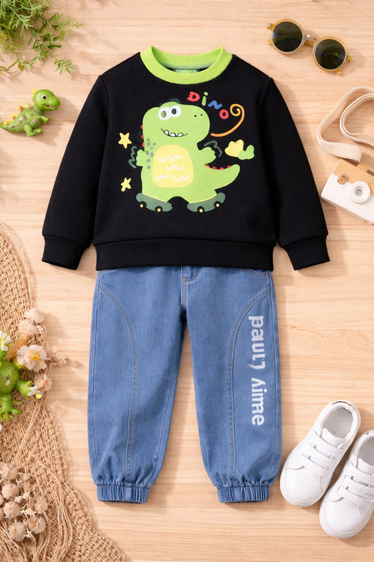 Kids Dino Print Sweatshirt & Jogger Set