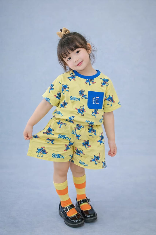 Toddler Kids Yellow Cartoon Print Nightwear Set