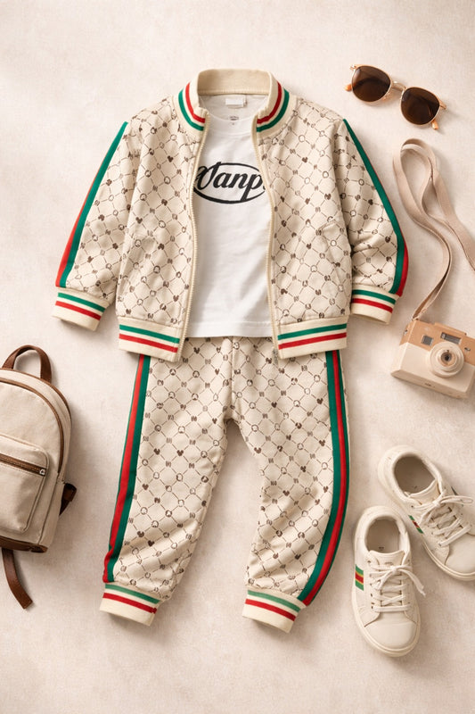 Kids Printed Jacket, T-Shirt & Jogger Pants Outfit Set