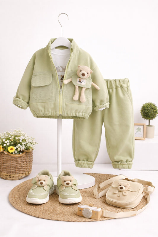 Kids Mint Green Jacket & Jogger Set with Teddy Detail