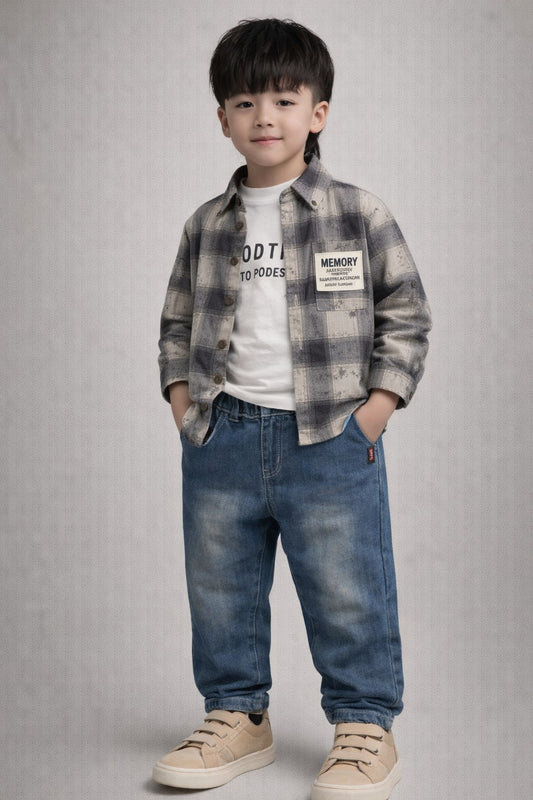 Boys Check Shirt & Denim Set